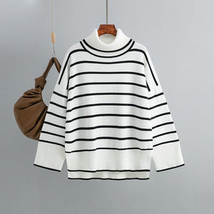 Knitted Sweater Pullover Contrast Color Striped Turtleneck Sweater - Negative Apparel