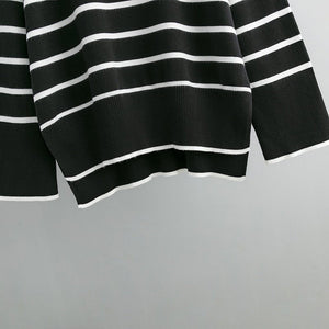 Knitted Sweater Pullover Contrast Color Striped Turtleneck Sweater - Negative Apparel
