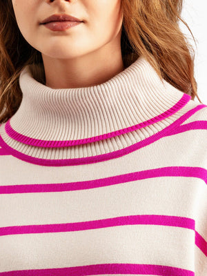 Knitted Sweater Pullover Contrast Color Striped Turtleneck Sweater - Negative Apparel