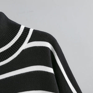 Knitted Sweater Pullover Contrast Color Striped Turtleneck Sweater - Negative Apparel