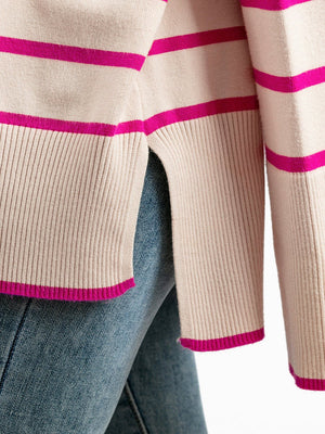 Knitted Sweater Pullover Contrast Color Striped Turtleneck Sweater - Negative Apparel