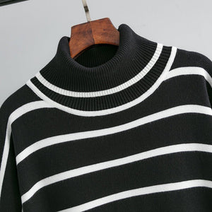 Knitted Sweater Pullover Contrast Color Striped Turtleneck Sweater - Negative Apparel