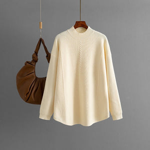 Knitted sweater pullover solid color twist semi - turtleneck sweater casual loose bottoming shirt - Negative Apparel