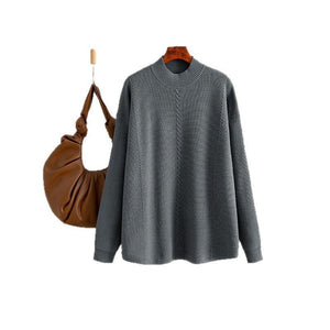 Knitted sweater pullover solid color twist semi - turtleneck sweater casual loose bottoming shirt - Negative Apparel