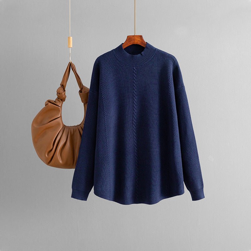 Knitted sweater pullover solid color twist semi - turtleneck sweater casual loose bottoming shirt - Negative Apparel