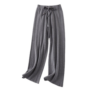 Knitted thick wide - leg pants for women high waist loose drape straight casual long pants loose vertical stripes - Negative Apparel
