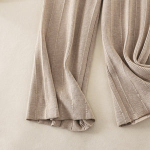 Knitted thick wide - leg pants for women high waist loose drape straight casual long pants loose vertical stripes - Negative Apparel