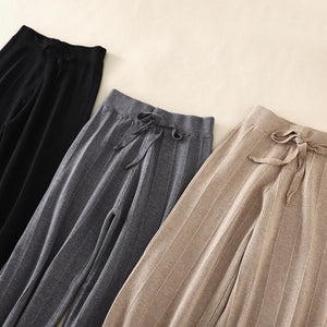 Knitted thick wide - leg pants for women high waist loose drape straight casual long pants loose vertical stripes - Negative Apparel