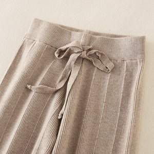 Knitted thick wide - leg pants for women high waist loose drape straight casual long pants loose vertical stripes - Negative Apparel