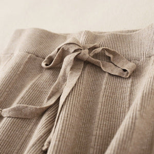 Knitted thick wide - leg pants for women high waist loose drape straight casual long pants loose vertical stripes - Negative Apparel