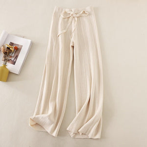 Knitted thick wide - leg pants for women high waist loose drape straight casual long pants loose vertical stripes - Negative Apparel