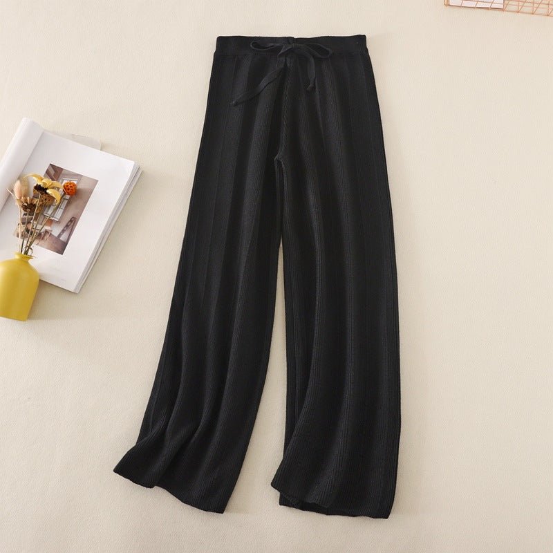 Knitted thick wide - leg pants for women high waist loose drape straight casual long pants loose vertical stripes - Negative Apparel