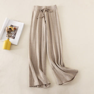 Knitted thick wide - leg pants for women high waist loose drape straight casual long pants loose vertical stripes - Negative Apparel