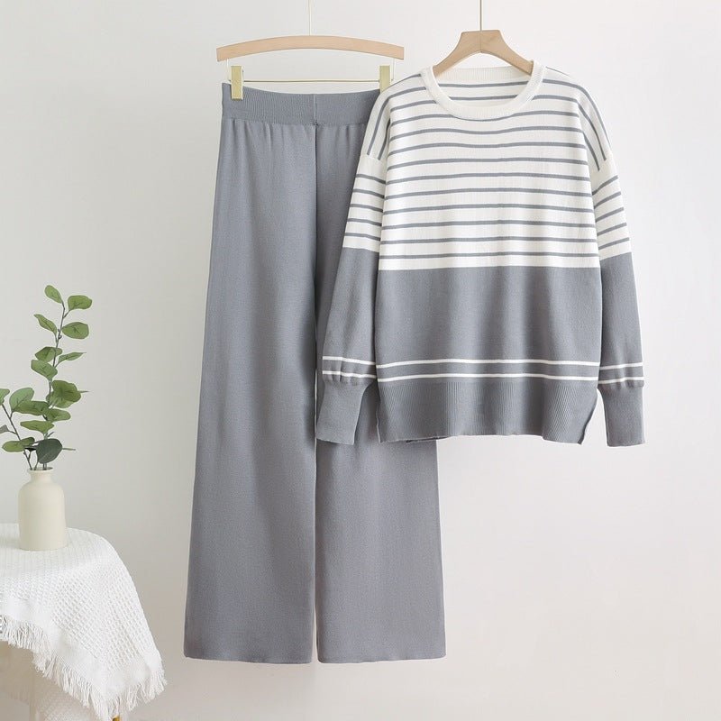Knitted two - piece set crew neck sweater loose casual 2 piece set - Negative Apparel