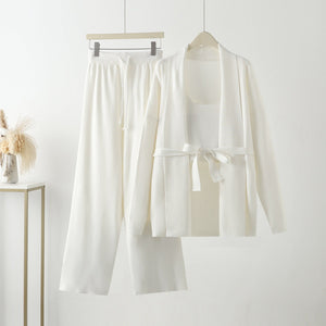 Knitted two - piece V - neck jacket wide - leg pants - Negative Apparel