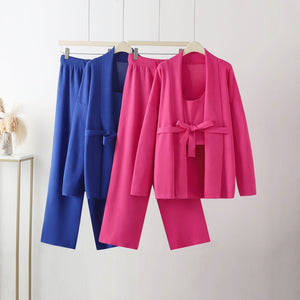 Knitted two - piece V - neck jacket wide - leg pants - Negative Apparel