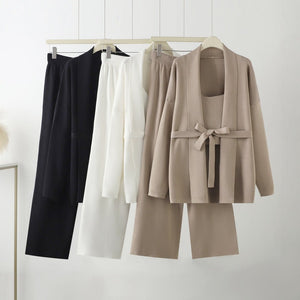 Knitted two - piece V - neck jacket wide - leg pants - Negative Apparel