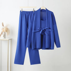 Knitted two - piece V - neck jacket wide - leg pants - Negative Apparel
