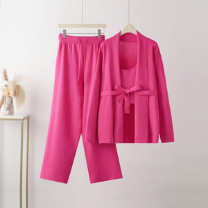 Knitted two - piece V - neck jacket wide - leg pants - Negative Apparel