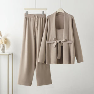 Knitted two - piece V - neck jacket wide - leg pants - Negative Apparel