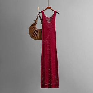 Knitted V - neck hollow beach blouse sxy split - ended vacation dress seaside bikini blouse dress - Negative Apparel