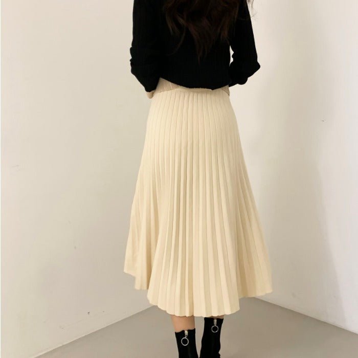 Korean chic elegant light slim and thin color matching knitted cardigan women's sweater jacket + knitted skirt - Negative Apparel