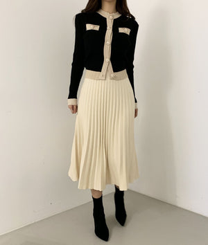 Korean chic elegant light slim and thin color matching knitted cardigan women's sweater jacket + knitted skirt - Negative Apparel