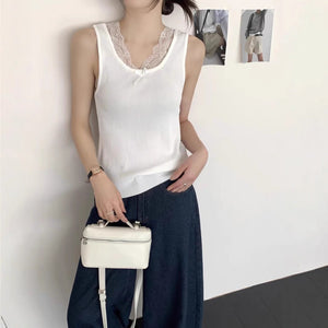 Korean gentle wind lace edge knitted vest women's summer new temperament tight and thin versatile outer bottoming top - Negative Apparel