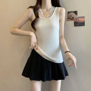 Korean gentle wind lace edge knitted vest women's summer new temperament tight and thin versatile outer bottoming top - Negative Apparel