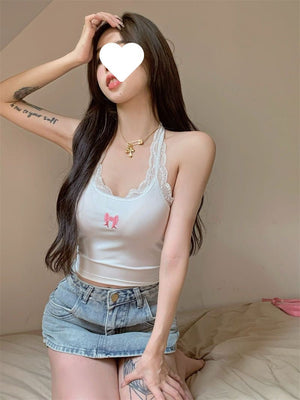 Korean lace halter neck camisole small vest for women summer new style - Negative Apparel