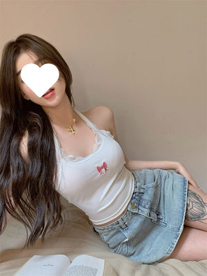 Korean lace halter neck camisole small vest for women summer new style - Negative Apparel