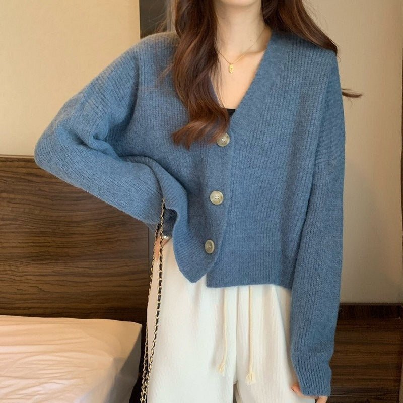 Korean lazy wind sweater knitted sweater 2024 autumn and winter new solid color top women's soft waxy cardigan jacket - Negative Apparel