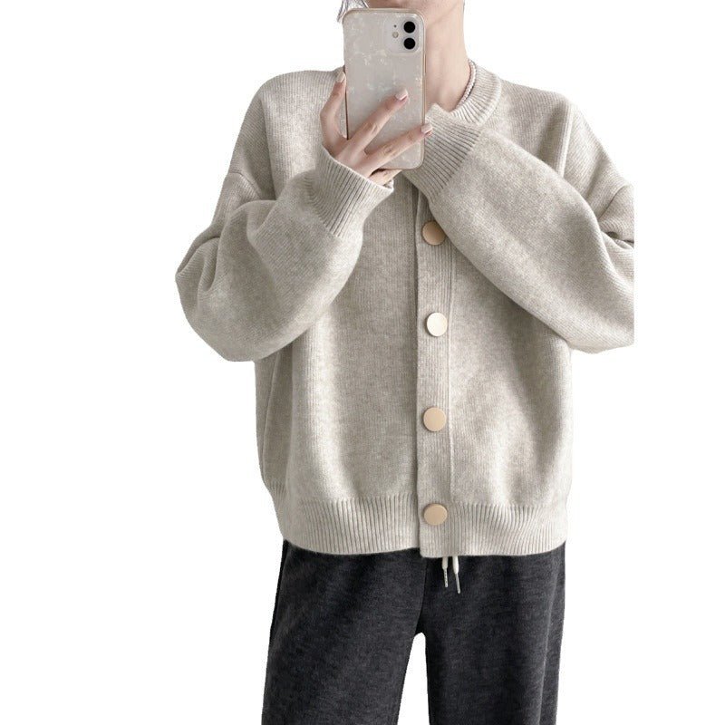 Korean Style Loose Knit Cardigan – Crew Neck Multi - Buckle Button Sweater for Women - Negative Apparel