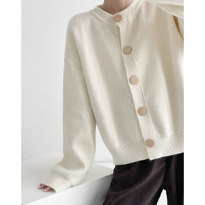 Korean Style Loose Knit Cardigan – Crew Neck Multi - Buckle Button Sweater for Women - Negative Apparel