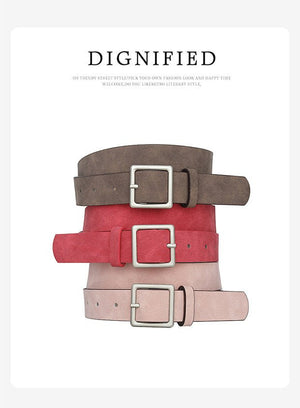Korean style trendy square Japanese buckle belt women simple fashion all - match matte texture pu belt - Negative Apparel