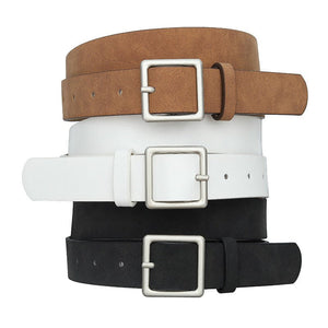 Korean style trendy square Japanese buckle belt women simple fashion all - match matte texture pu belt - Negative Apparel