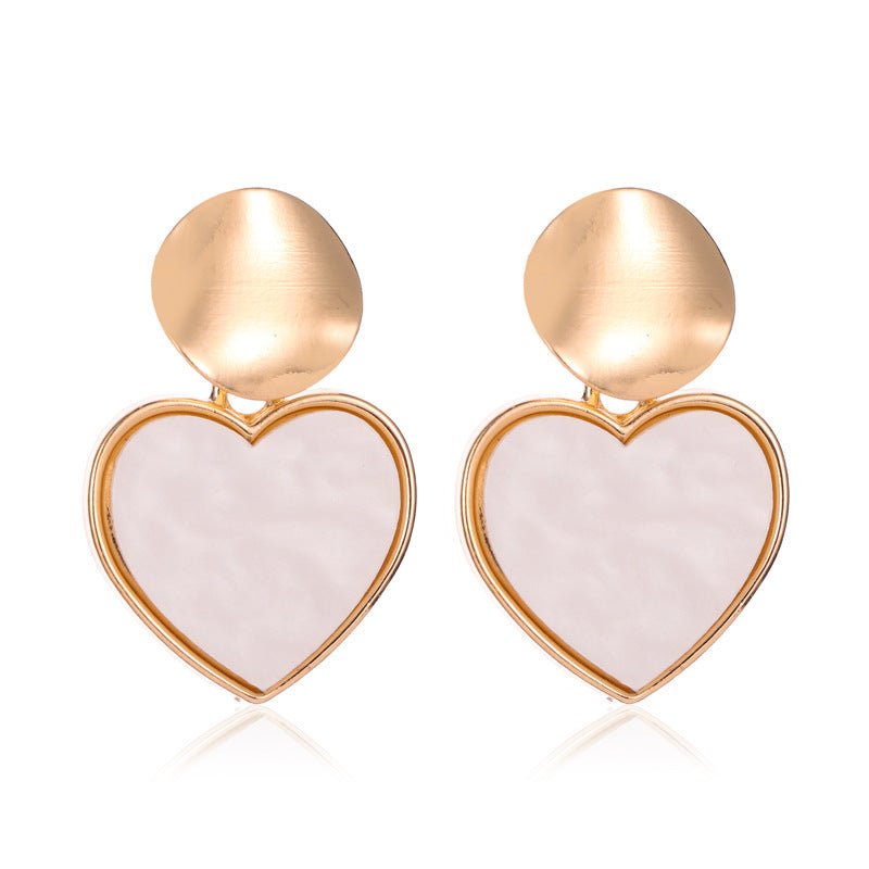 Korean version of small fresh earrings simple geometric heart earrings personality hollow disc alloy pendant girl heart earrings - Negative Apparel