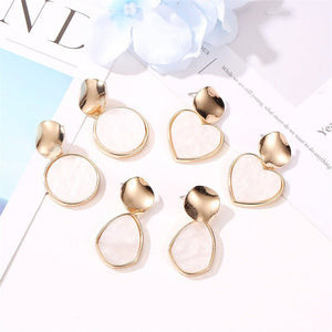 Korean version of small fresh earrings simple geometric heart earrings personality hollow disc alloy pendant girl heart earrings - Negative Apparel