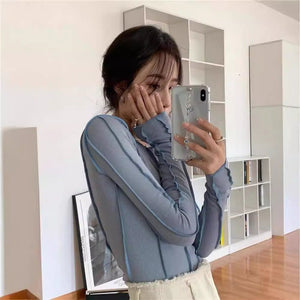 Korean version of the niche design solid color bottom T-shirt versatile slim long sleeve top - Negative Apparel