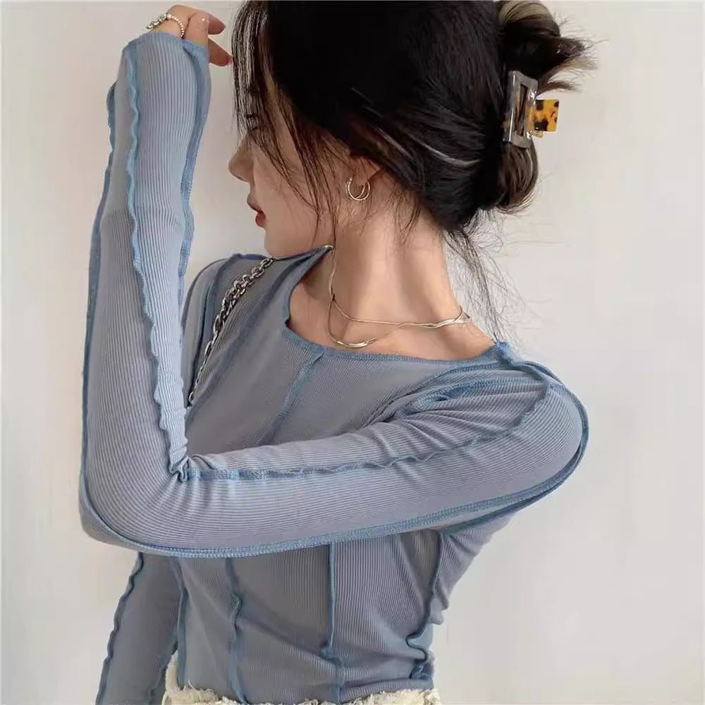 Korean version of the niche design solid color bottom T-shirt versatile slim long sleeve top - Negative Apparel