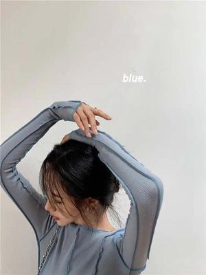 Korean version of the niche design solid color bottom T-shirt versatile slim long sleeve top - Negative Apparel