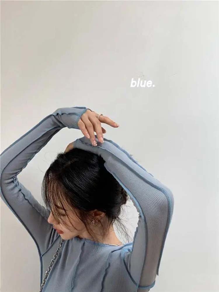Korean version of the niche design solid color bottom T-shirt versatile slim long sleeve top - Negative Apparel