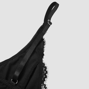 Lace deep V backless slim fit sexy sling bodysuit - Negative Apparel