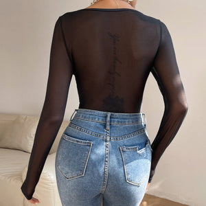 Lace low - cut versatile fashion street style bodysuit - Negative Apparel