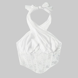 Lace mesh cross halter neck top diamond fishbone small vest - Negative Apparel
