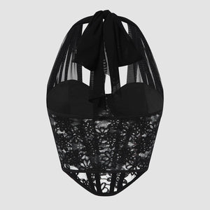 Lace mesh cross halter neck top diamond fishbone small vest - Negative Apparel