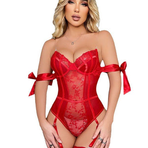 Lace, one - word shoulder backless strap, one - piece set - Negative Apparel