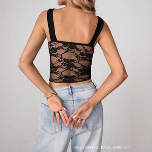 Lace perspective Spice Girl low - cut sweet and spicy girl fried street wear vest top - Negative Apparel