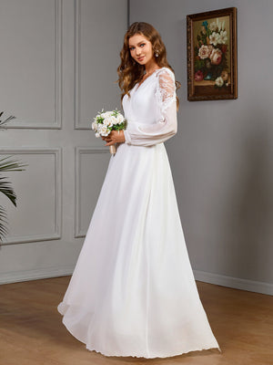 Lace stitching long waist noble evening dress chiffon wedding dress - Negative Apparel