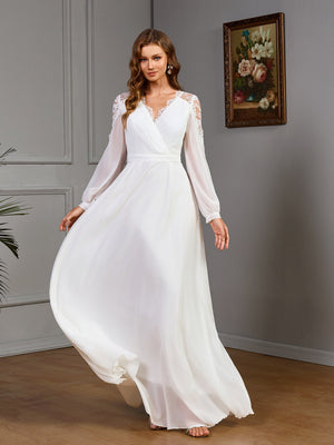Lace stitching long waist noble evening dress chiffon wedding dress - Negative Apparel